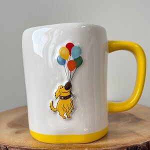 Rae Dunn Pixar! White Mug with Yellow Handle and Multicolor Balloon Dog